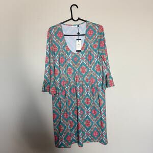 Cabana Life Womens Handkerchief Dress Large Blue UPF 50+ Vacation Resortwear